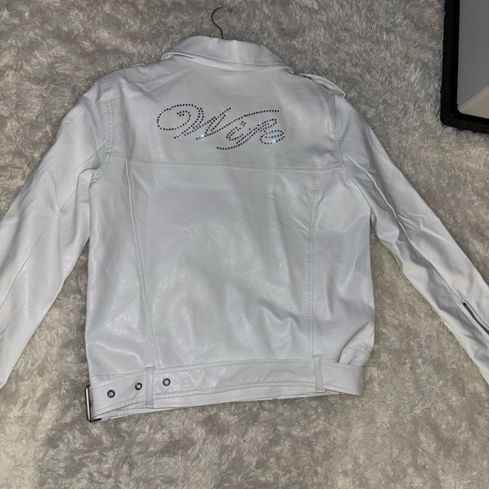 Wife rhinestone leather jacket